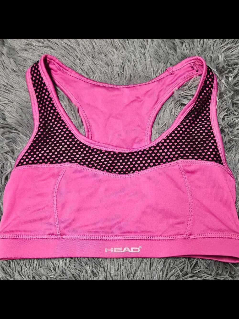 Head Hot Pink Racerback Sports Bra with Black Mesh